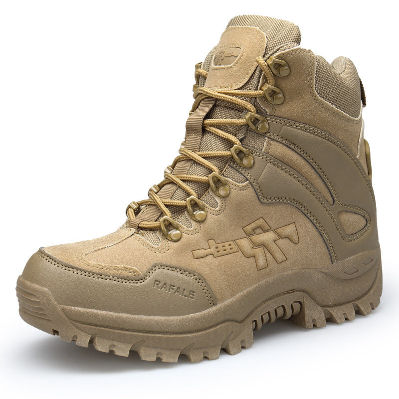 Explore the Great Outdoors with Our Men's Simple Sand Color High-top Hiking Boots